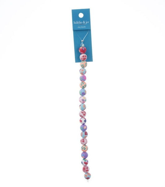 Hildie & Jo - Multicolor Floral Print Round Polymer Clay Bead Strand