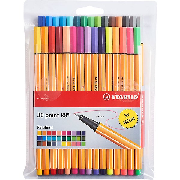 Stabilo - Neon Fineliner Pens - Fine (0.4 mm) - 30 pk