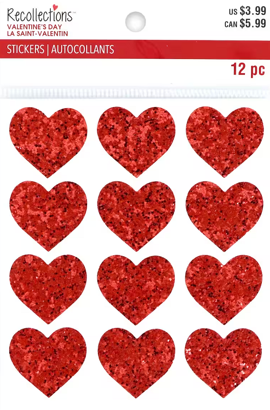 Recollections - Valentine's Day Red Glitter Heart Stickers