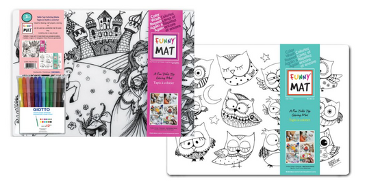 Funny Mat® - Princess and Owls Table Top Reusable Coloring Mats with Giotto Markers