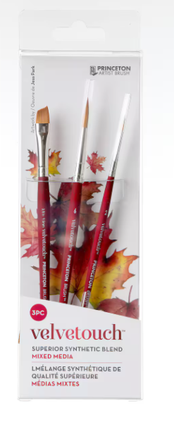 Princeton Artist Brush - Velvetouch Superior Synthetic Blend Mixed Media Brush Set - 3 pc