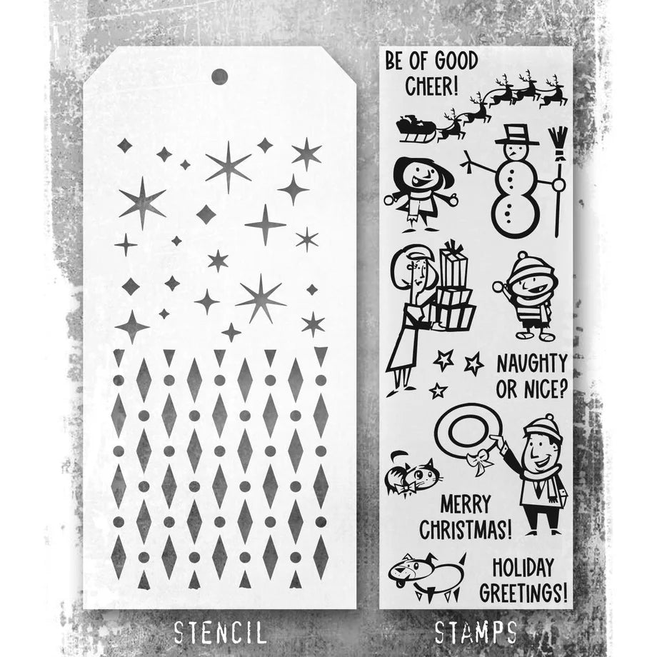 Stampers Anonymous - Tim Holtz - Christmas Cartoons Stamps with Diamond Dot and Twinkle Stencils (THMM186)