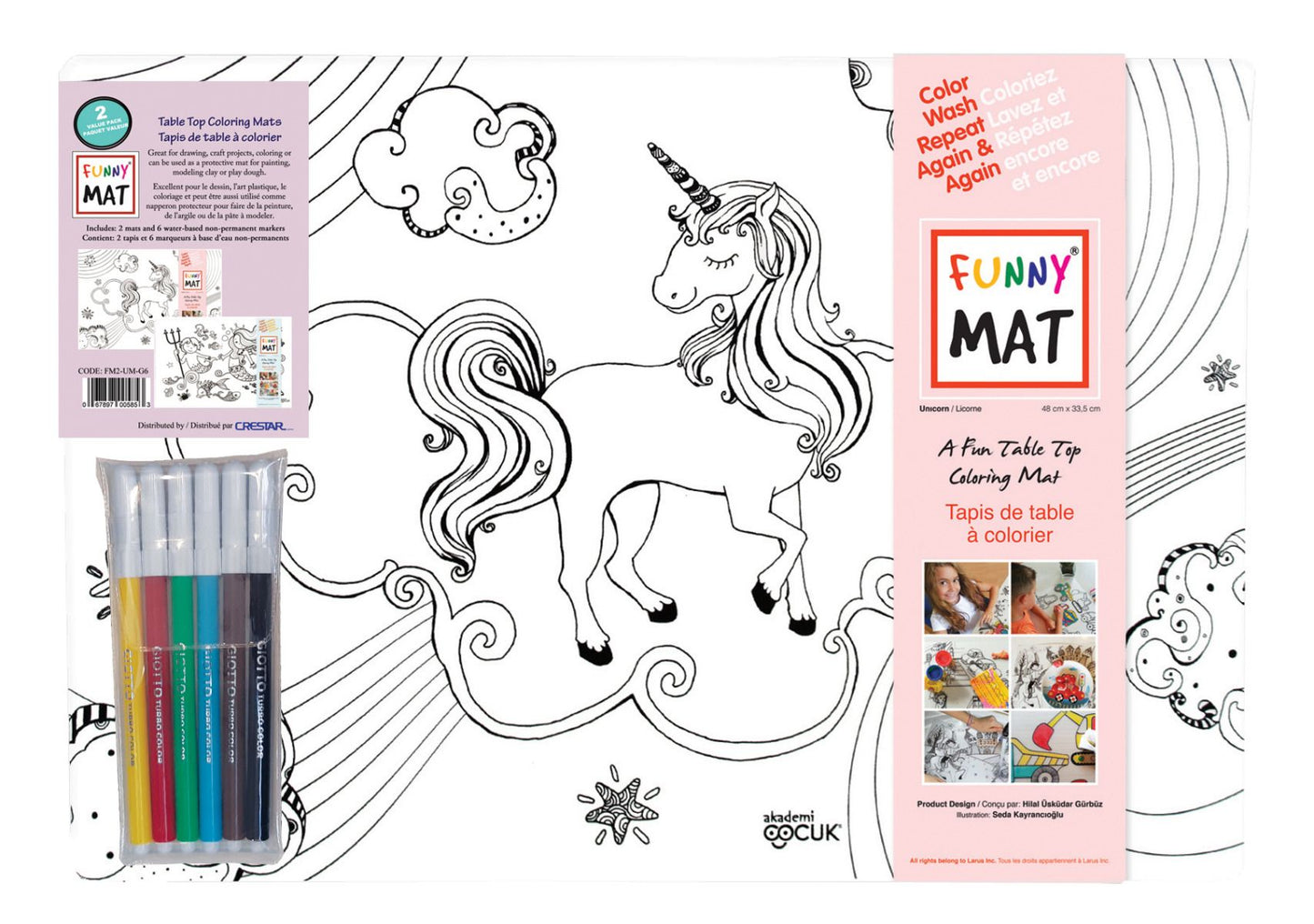 Funny Mat® - Unicorn and Mermaid Table Top Reusable Coloring Mats with Giotto Markers