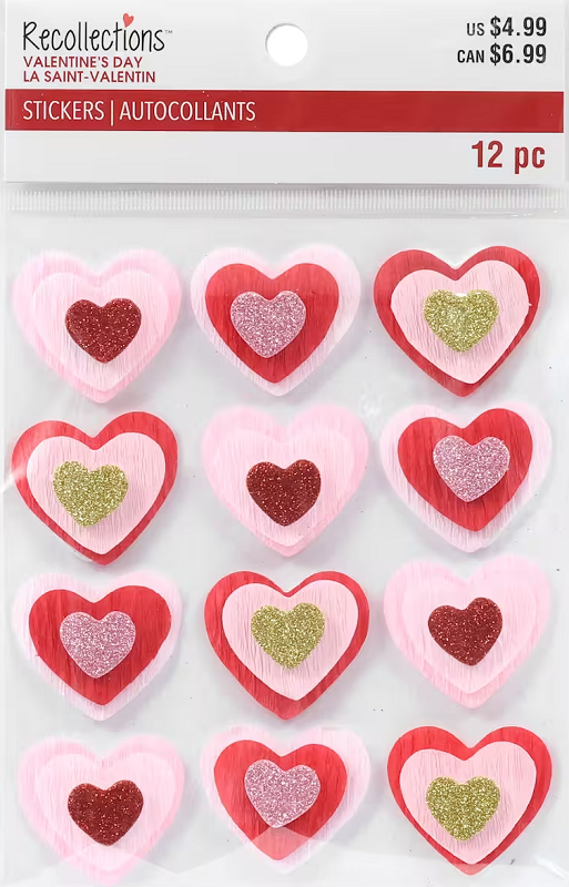 Recollections - Valentine's Day Glitter Heart Dimensional Stickers