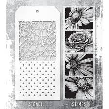 Stampers Anonymous - Tim Holtz - Bold Botanicals Clear Stamps with Botanicals, Doodle and Polkadot Stencil (THMM181)