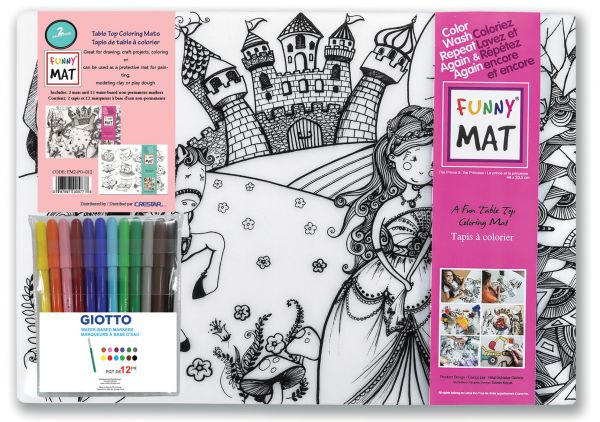 Funny Mat® - Princess and Owls Table Top Reusable Coloring Mats with Giotto Markers