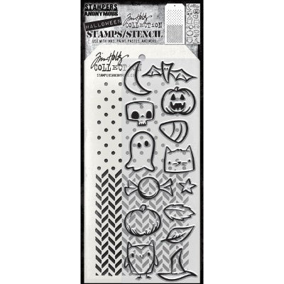 Stampers Anonymous - Tim Holtz - Tiny Frights Stamps with Dots and Herringbone Stencil (THMM168)