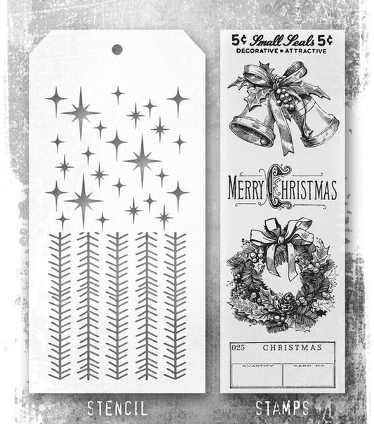 Stampers Anonymous - Tim Holtz -  Department Store Clear Stamps with Tinsel and Sparkle Stencils (THMM177)