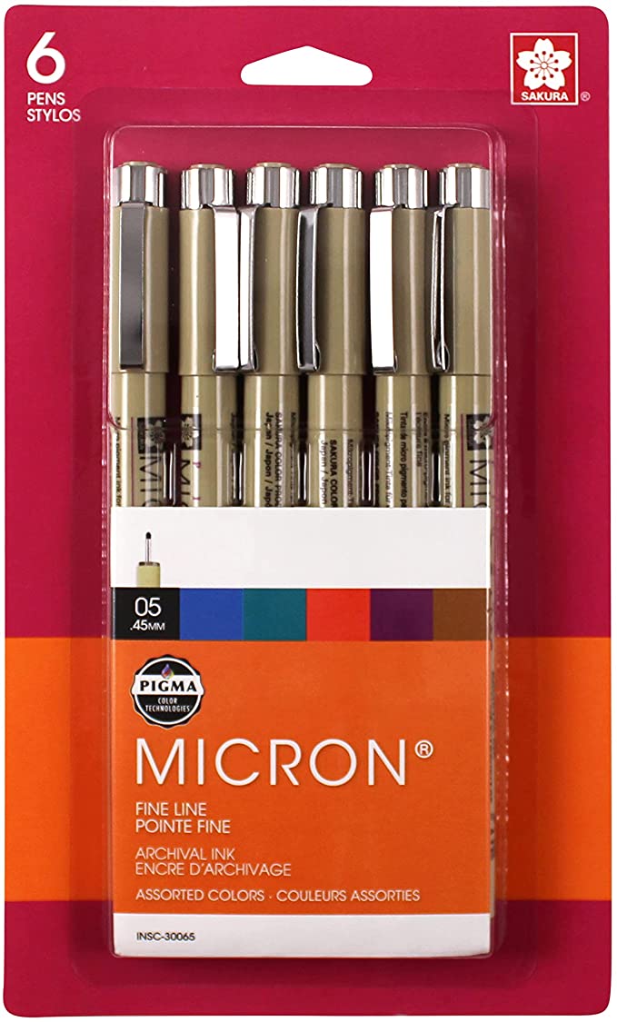 Sakura - Pigma Micron Fine Line Markers - .45mm - 6 count