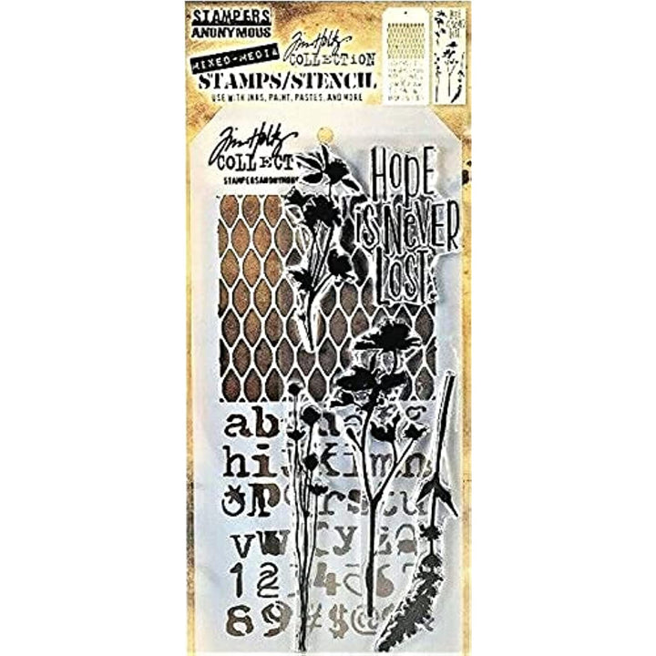 Stampers Anonymous - Tim Holtz  - Hope is Never Lost Stamps with Mesh and Typo Stencil (THMM121)