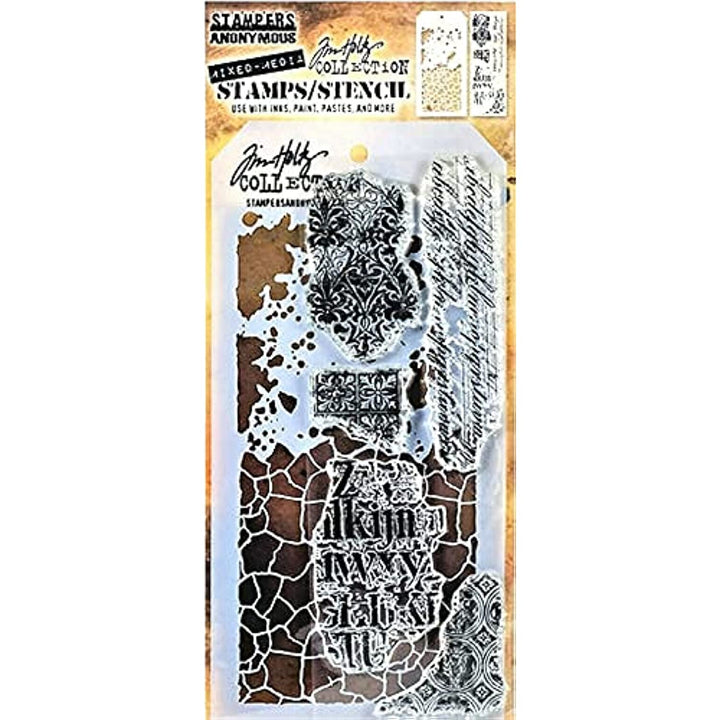 Stampers Anonymous - Tim Holtz - Gothic Stamps with Crackle and Splatter Stencil (THMM123)