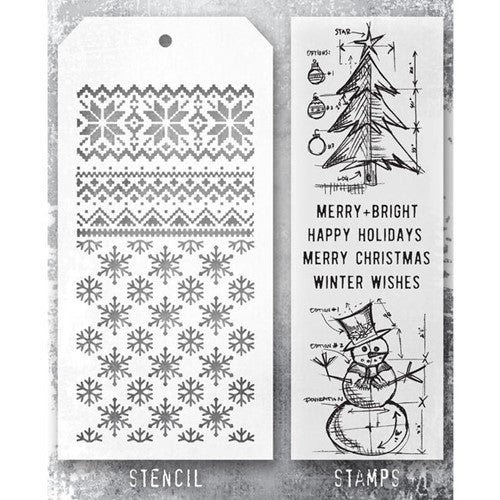 Stampers Anonymous - Tim Holtz Blueprints Stencils and Winter Stamps (THMM158)