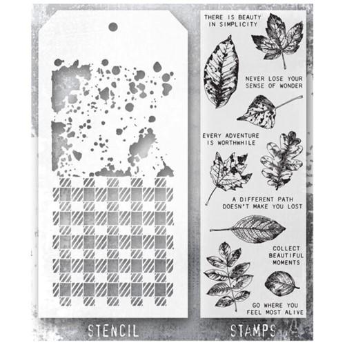 Stampers Anonymous - Tim Holtz - Nature's Wonder Stamps with Gingham and Grime Stencil (THMM150)