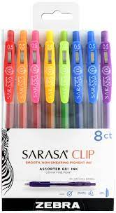 Zebra - Sarasa Clip Gel Pen - Brights - 0.5 mm Fine Point - 8 pc