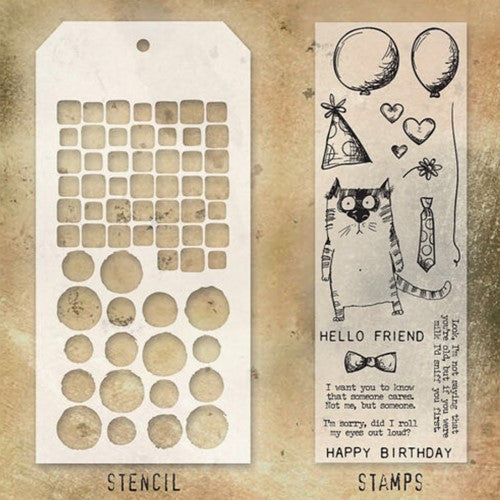 Stampers Anonymous - Tim Holtz - Party Cat Stamps with Tile and Splotches Stencil (THMM109)