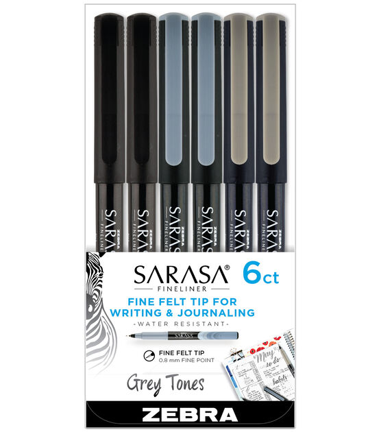 Zebra - Sarasa Fineliner Pens - Grey Tones - Fine Felt Tip - 6 pc