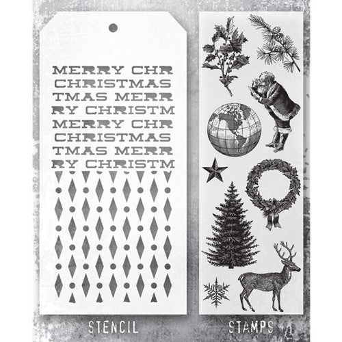 Stampers Anonymous - Tim Holtz - Holiday Things Stamps with Diamond Dots and Christmas Stencil (THMM152)