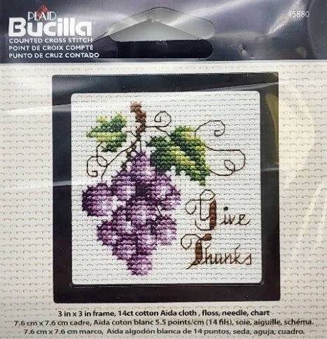 Bucilla - Counted Cross Stitch - 3 in x 3 in - Grapes "Give Thanks"